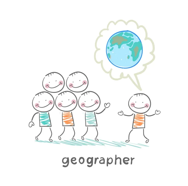 Geographer tells people about the planet — Stock Vector