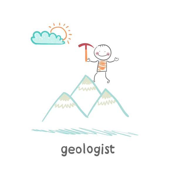 Geolog stoi na wzgórzu — Wektor stockowy