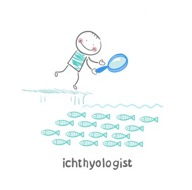 Büyüteç aracılığıyla balık ichthyologist bakar