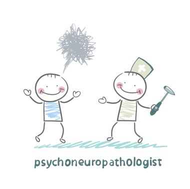 psychoneuropathologist perişan hasta yanında duruyor