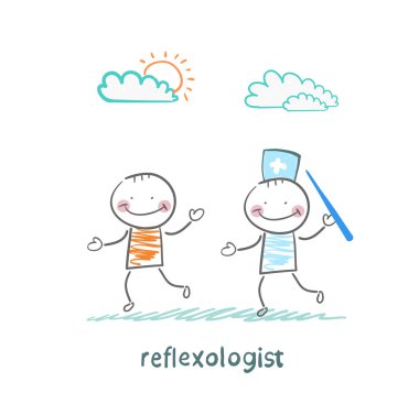 reflexologist with a needle catches patient clipart