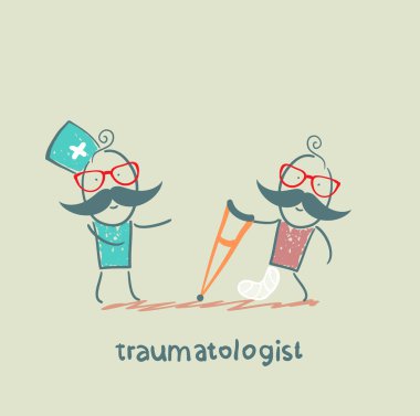 traumatologist speaks with a patient with a broken leg clipart