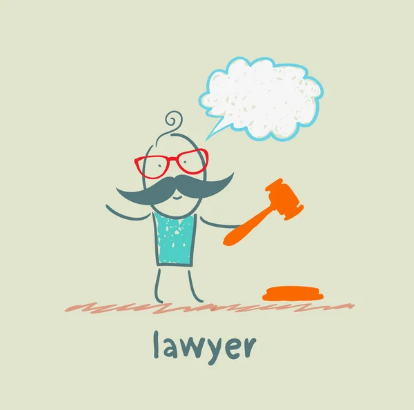 Lawyer knocking hammer and thinks — Stock Vector