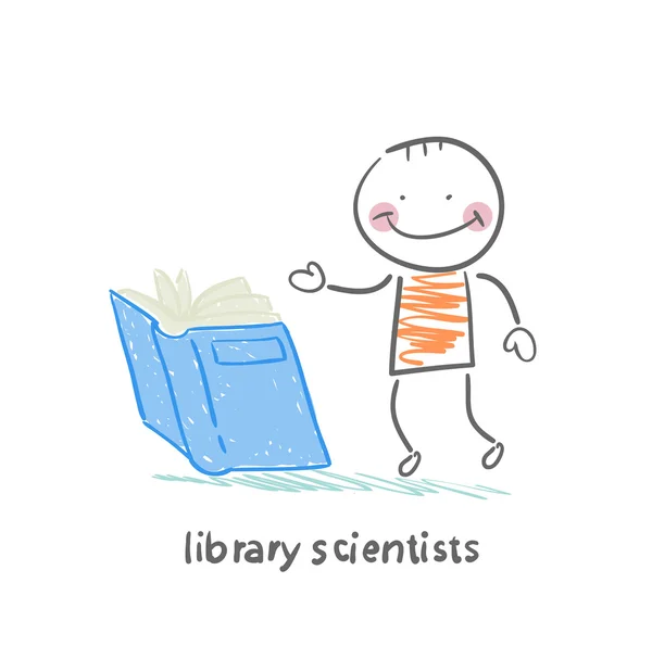 Kütüphane bilim adamları bir kitap okuma — Stok Vektör