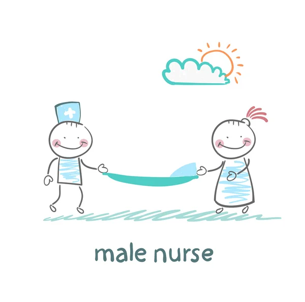 Infirmière masculine avec civières — Image vectorielle