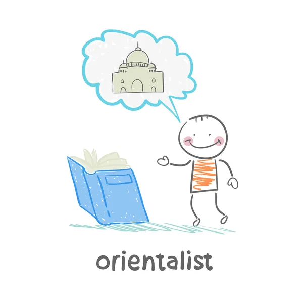 Orientaliste lisant un livre sur l'Orient — Image vectorielle