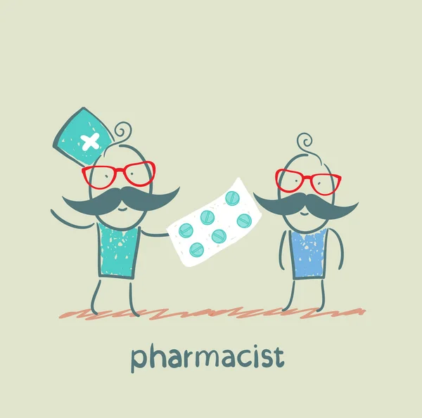 Pharmacien donne au patient un comprimé — Image vectorielle