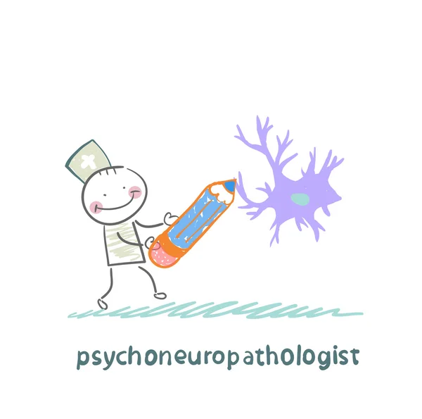 Psychoneuropathologist鉛筆は、神経細胞を描く — ストックベクタ