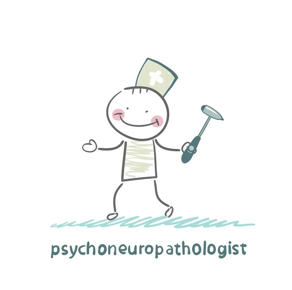 Psychoneuropathologist stands with a hammer in his hands — Stock Vector