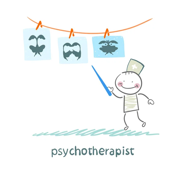 Psychotherapeut toont een foto test en staande met spuit — Stockvector