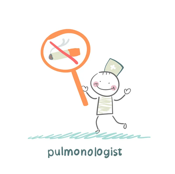 Pulmonologist holding posters with a picture of a cigarette — Stock Vector