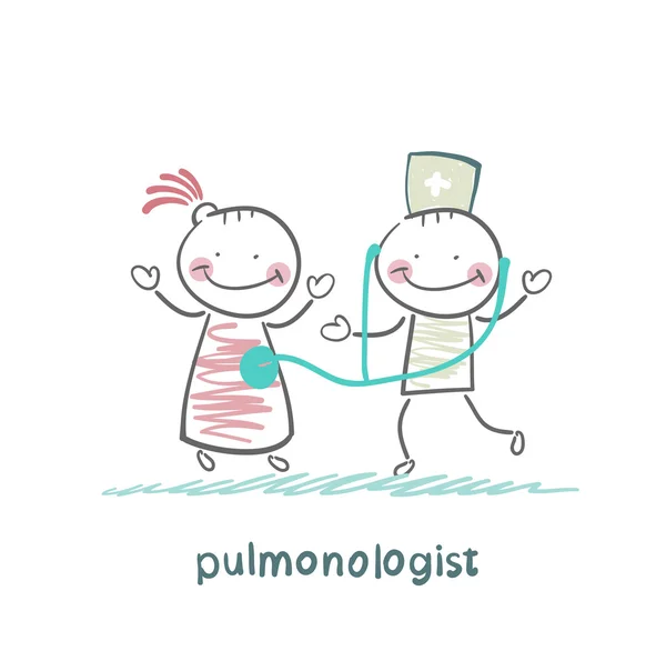 Pulmonologist listens to the patient lungs — Stock Vector