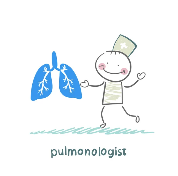 Pulmonologist is standing next to a person's lungs — Stock Vector