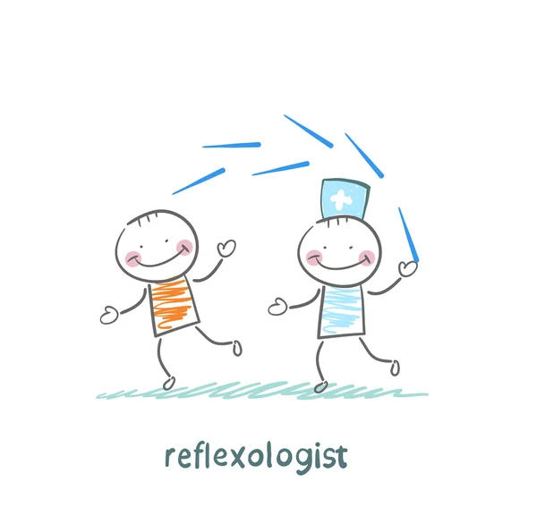 Reflexologista trabalha com um paciente com agulhas — Vetor de Stock