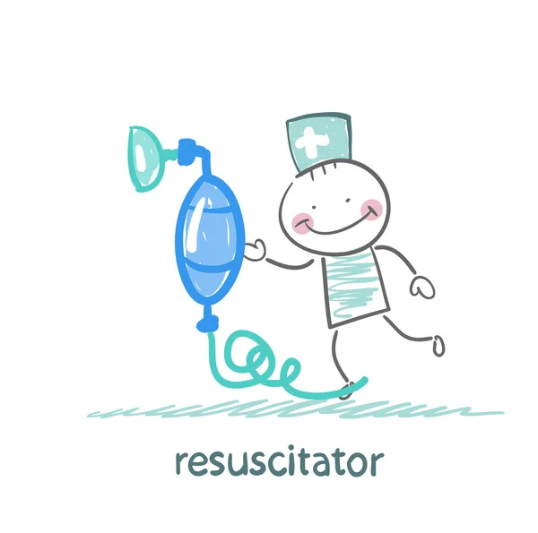 Resuscitation with oxygen mask — Stock Vector