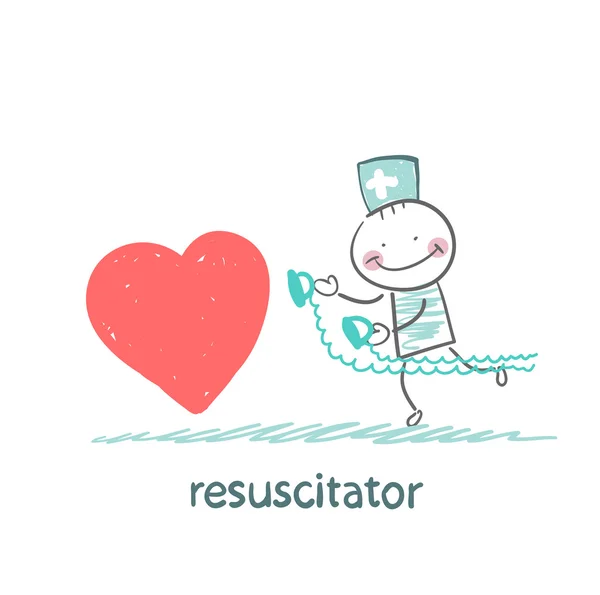 Resuscitator hurry to the heart is sick — Stock Vector