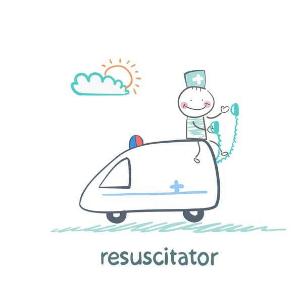 Resuscitator rides in the ambulance — Stock Vector