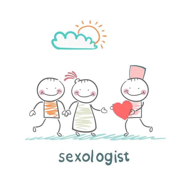 Sexologist gives the heart a man and woman — Stock Vector