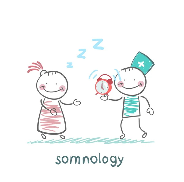 Somnology 治疗病人，与时钟 — 图库矢量图片