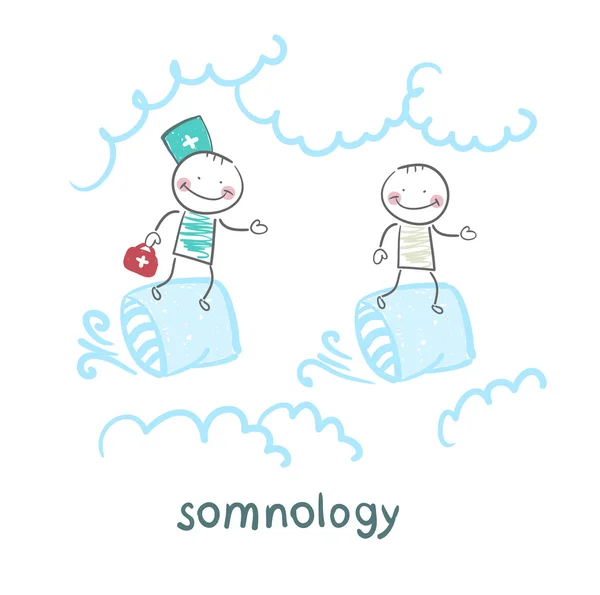 Somnology 飞在病人的坐垫 — 图库矢量图片