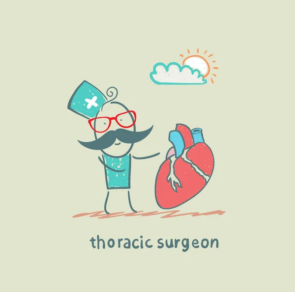 Chirurgo toracico con cuore — Vettoriale Stock