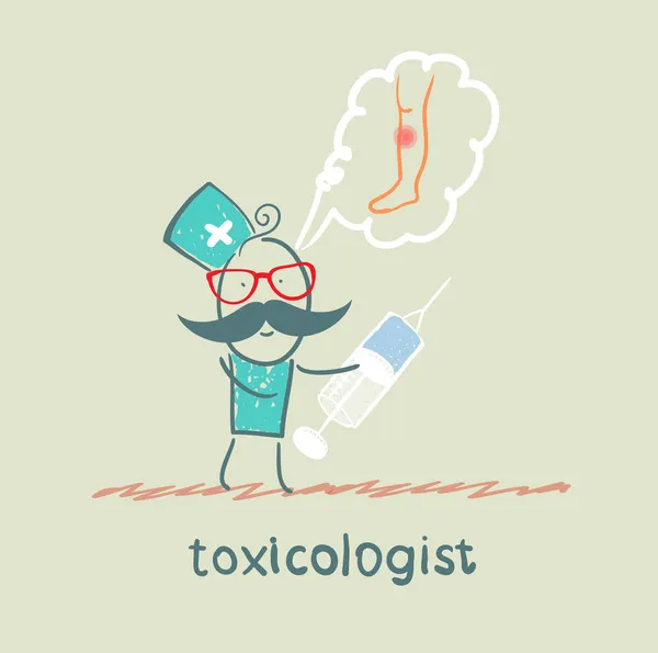 Toxicologist said the poison and keeps syringe — Stock Vector