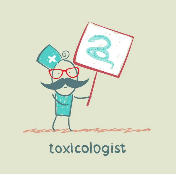 Toxikolog håller ett plakat som målade en orm — Stock vektor