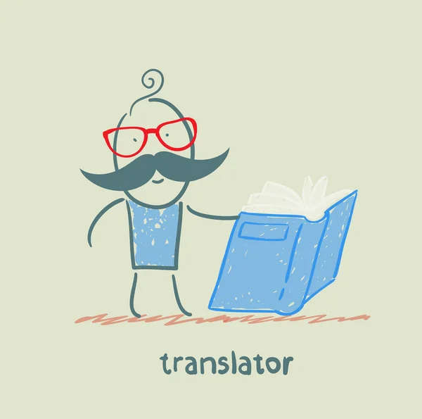 Tradutor lê um livro — Vetor de Stock