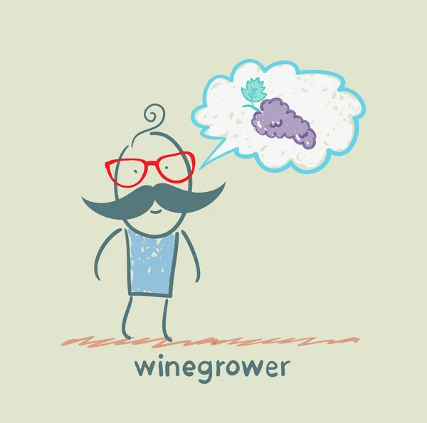 Winegrower üzüm olduğunu düşünüyor. — Stok Vektör