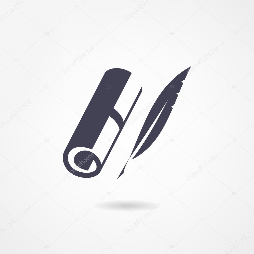 Blank scroll and quill pen on white background