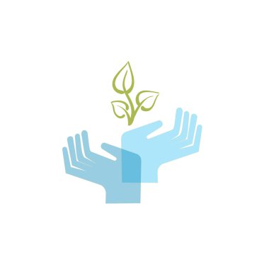hand holding a sprouting plant and protects it clipart