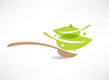 spoon with green leaf icon clipart