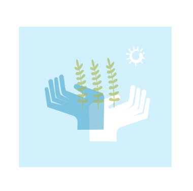 hand holding a sprouting plant and protects it clipart