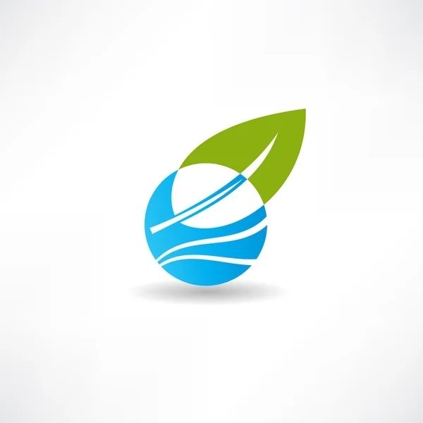 Eco conceito folha e ícone de água — Vetor de Stock