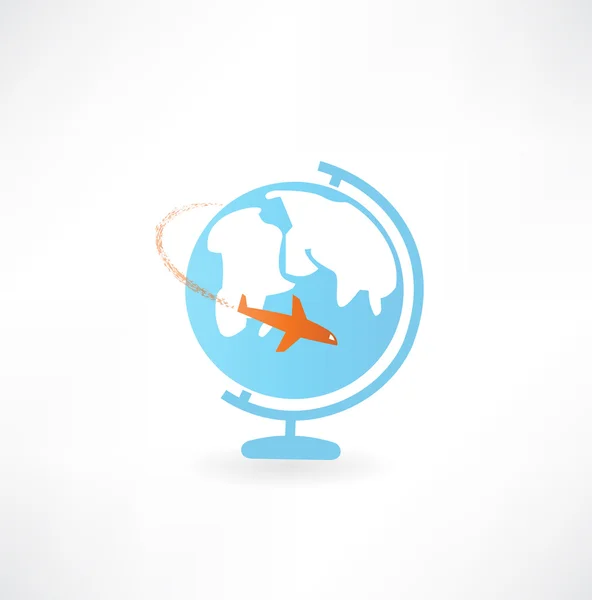 Globe en vliegtuigpictogram — Stockvector