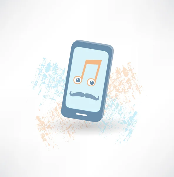 Teléfono móvil con un bigote y notas de música icono — Vector de stock