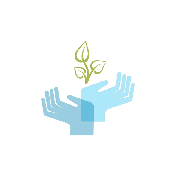 Hand holding a sprouting plant and protects it — Stock Vector