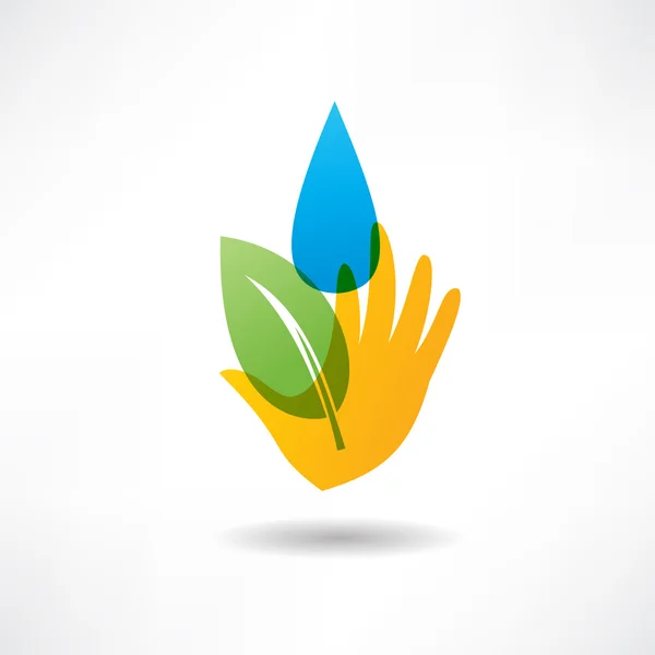 Eco concepto mano e icono del agua — Vector de stock