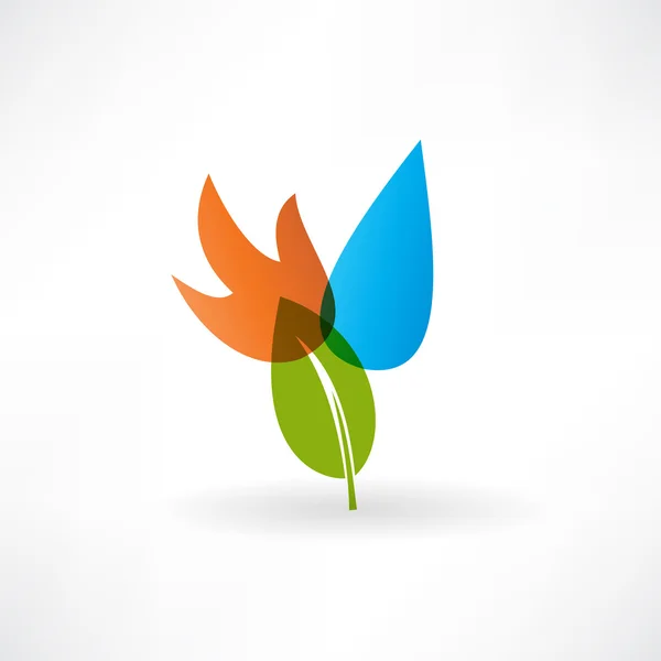 Gota de fuego rojo e icono de hoja verde — Vector de stock