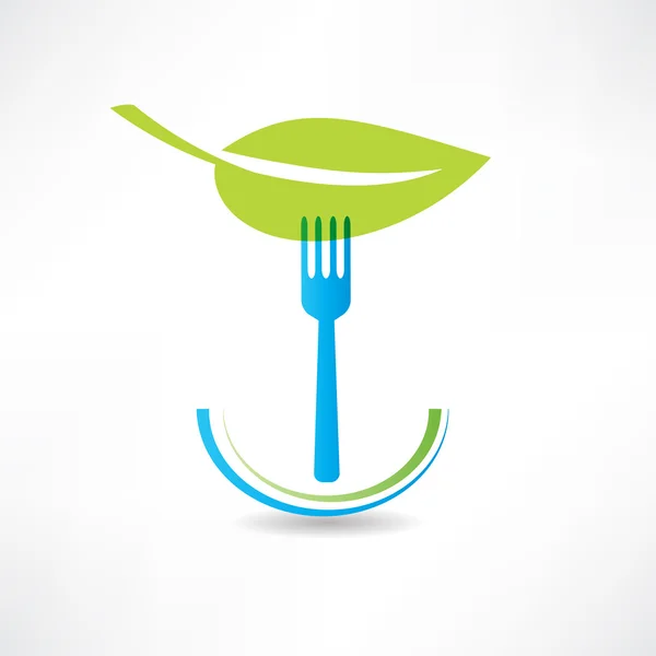 Green leaf and blue fork icon — Stock Vector