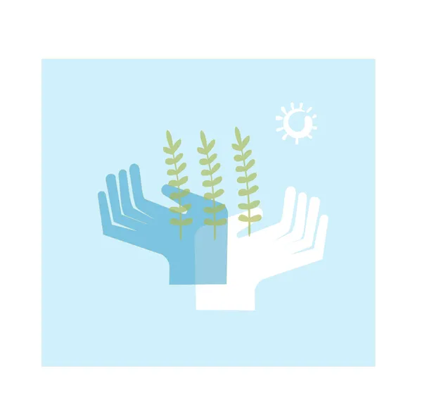 Hand holding a sprouting plant and protects it — Stock Vector