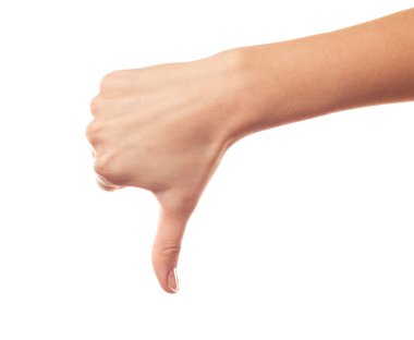 el başparmak aşağı izole üzerinde beyaz arka plan