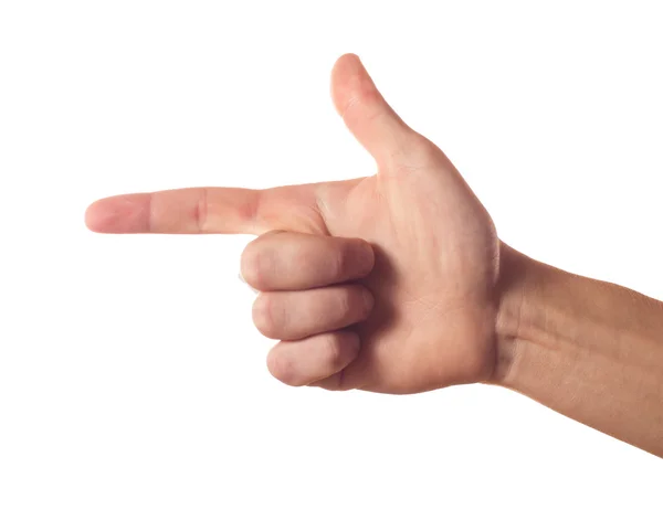 Closeup human hand pointing somewhere — Stock Photo, Image