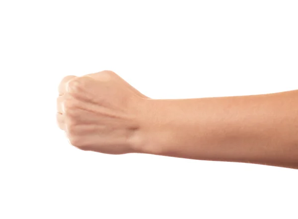 白い背景の上の人間の手。拳 — ストック写真