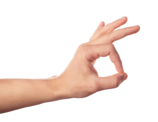 Gestikulerande mänsklig hand på vit bakgrund — Stockfoto