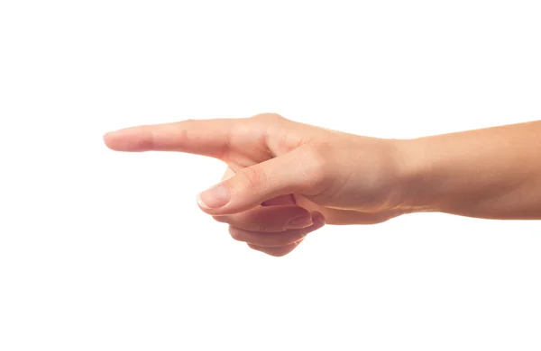 흰색 바탕에 가리키는 인간의 손 — 스톡 사진