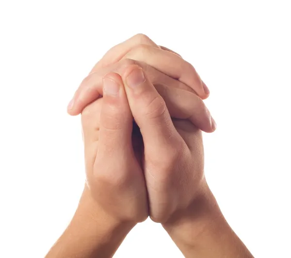 Two human hands on white background — Stock Photo, Image