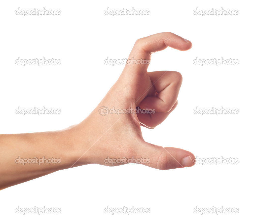 One human hand with two fingers keeping something