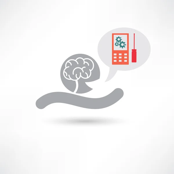 Значок мозга и мобильного телефона — стоковый вектор