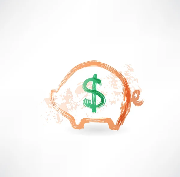 Cerdo caja de dinero icono de grunge — Vector de stock